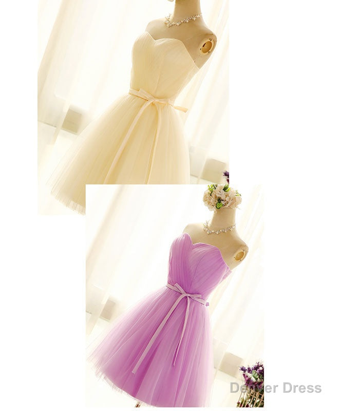 Cute Sweetheart Neck Tulle Short Prom Dress, Pink Bridesmaid Dresses