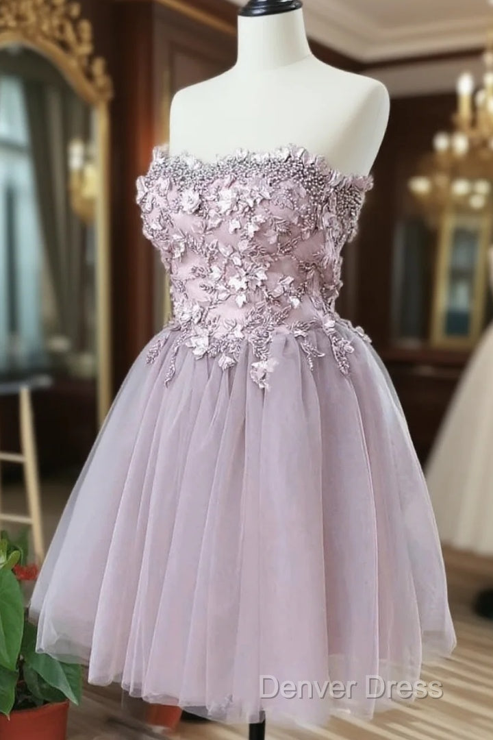 Cute Sweetheart Tulle Lace Beads Short Prom Dresses, Homecoming Dresses Main image