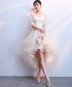 Cute Tulle Champagne Short Prom Dress, Tulle Homecoming Dresses