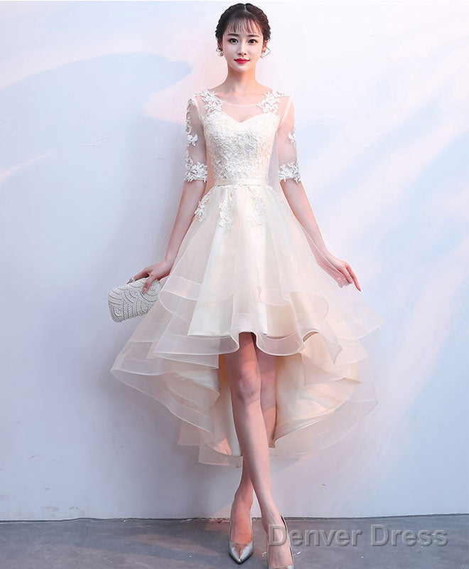 Cute Tulle Champagne Short Prom Dress, Tulle Homecoming Dresses