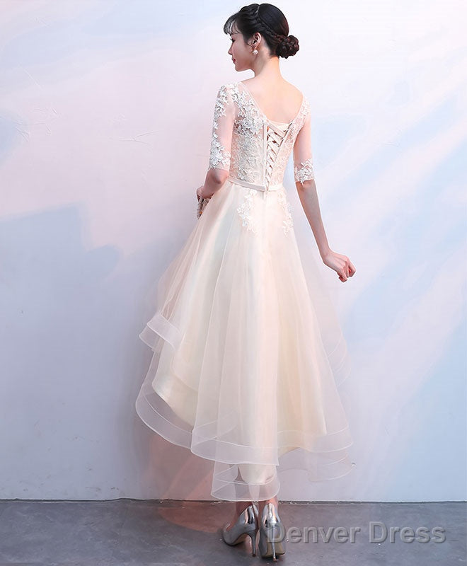 Cute Tulle Champagne Short Prom Dress, Tulle Homecoming Dresses