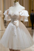 Cute Tulle Lace Homecoming Dresses, Off Shoulder Short Prom Dresses