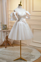 Cute Tulle Lace Homecoming Dress, Off Shoulder Short Prom Dresses