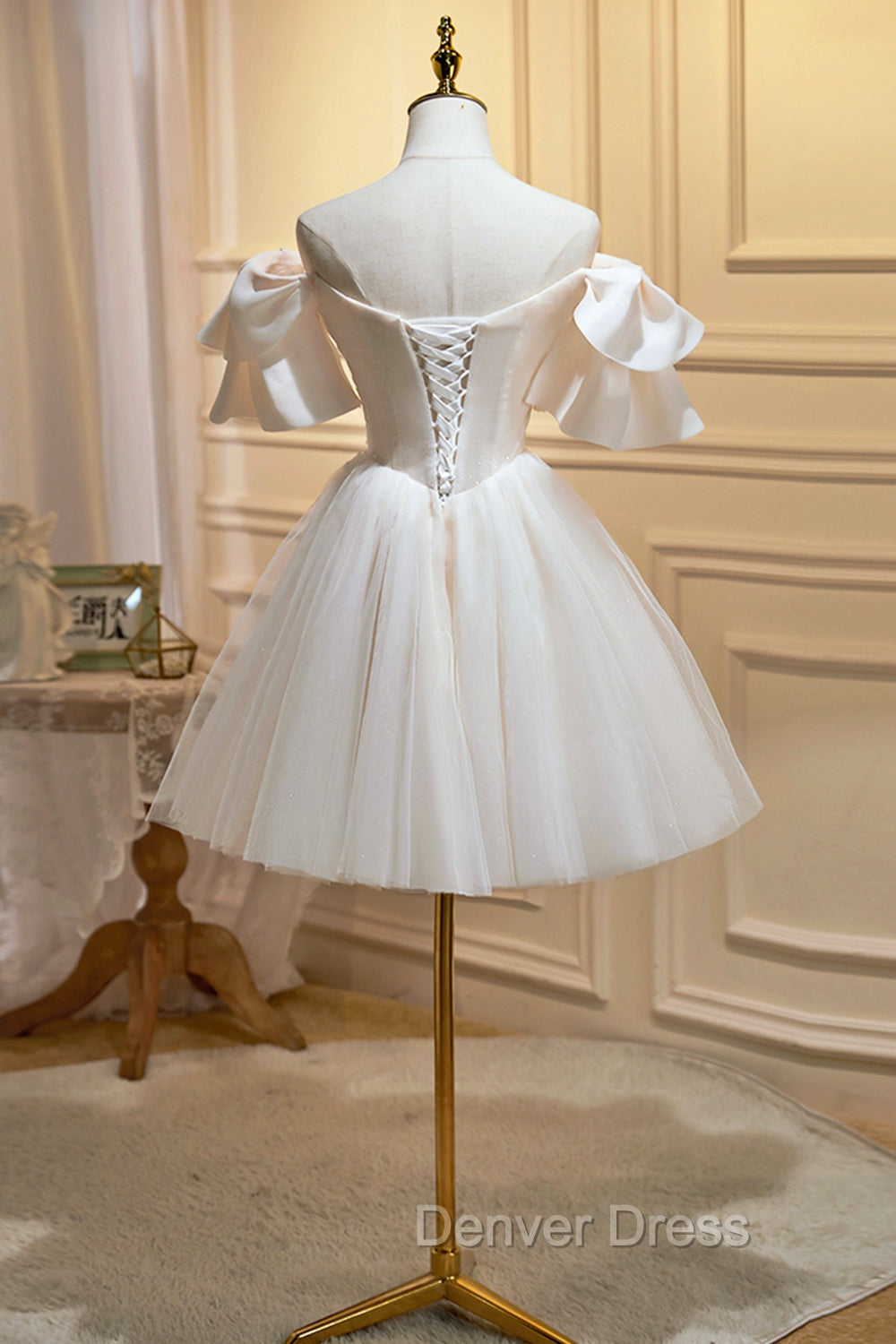 Cute Tulle Lace Homecoming Dresses, Off Shoulder Short Prom Dresses