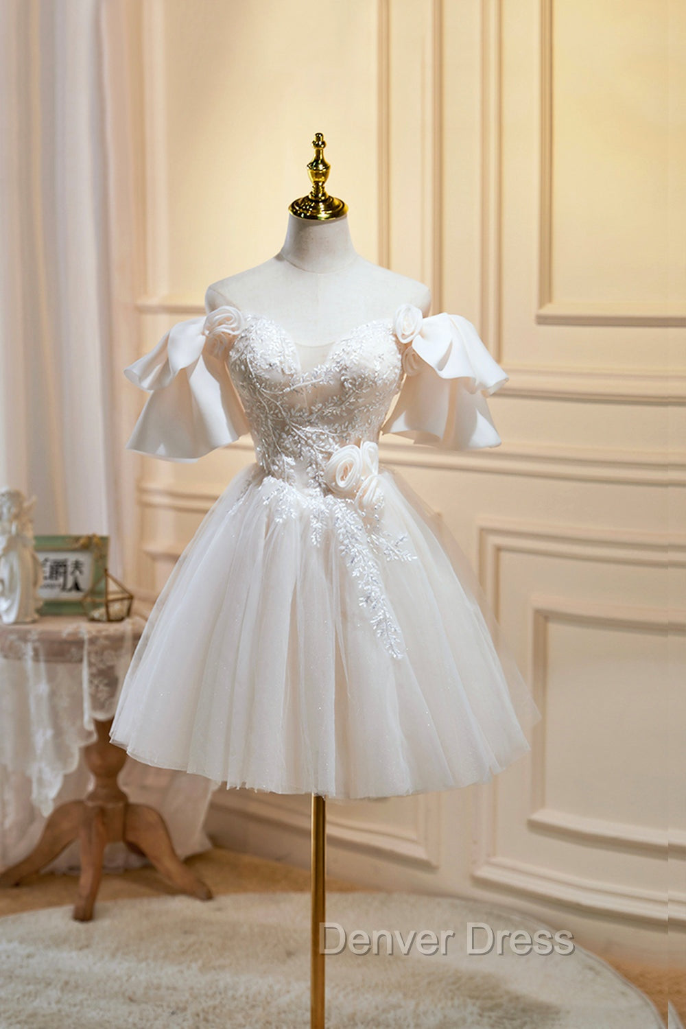 Cute Tulle Lace Homecoming Dress, Off Shoulder Short Prom Dresses Main image