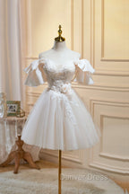 Cute Tulle Lace Homecoming Dress, Off Shoulder Short Prom Dresses