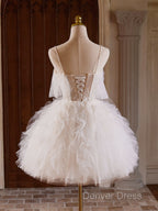 Cute Tulle Lace Light Champagne Short Prom Dress, Cut Homecoming Dresses