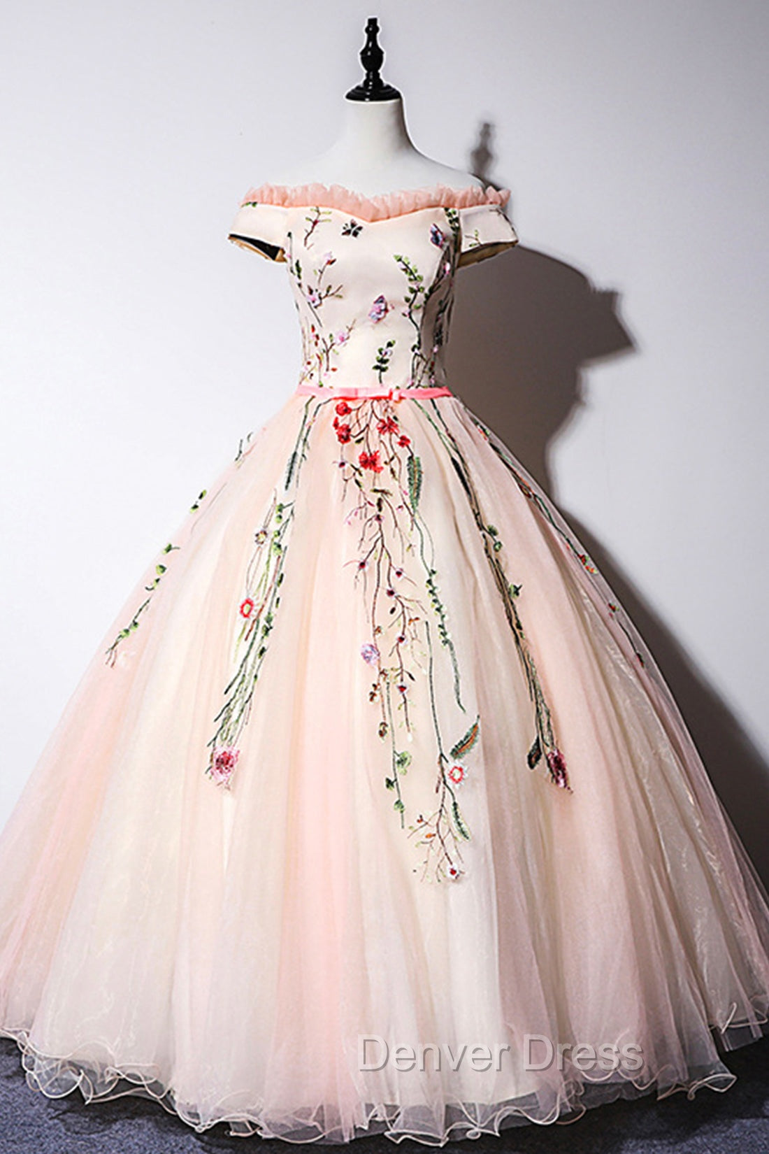 Cute Tulle Lace Long Formal Dresses, A-Line Off Shoulder Party Dresses Main image