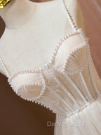 Cute Tulle Light Champagne Short Prom Dresses, Lace Homecoming Dresses