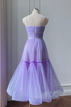 Cute Tulle Scoop Spaghetti Straps Homecoming Dresses, Short Prom Dresses