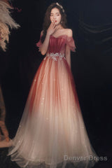 Cute Tulle Sequins Long Prom Dresses, A-Line Ombre Evening Dresses