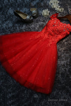 Cute Tulle Short A-Line Prom Dress, Off the Shoulder Homecoming Party Dress