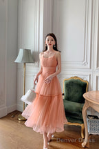 Cute Tulle Short A Line Prom Dress, Spaghetti Strap Tulle Homecoming Dresses