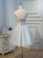 Cute Tulle Short Lace Applique Short Prom Dress, Tulle Puffy Homecoming Dresses
