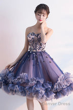 Cute Tulle Short Prom Dress, A-Line Strapless Homecoming Prom Dresses