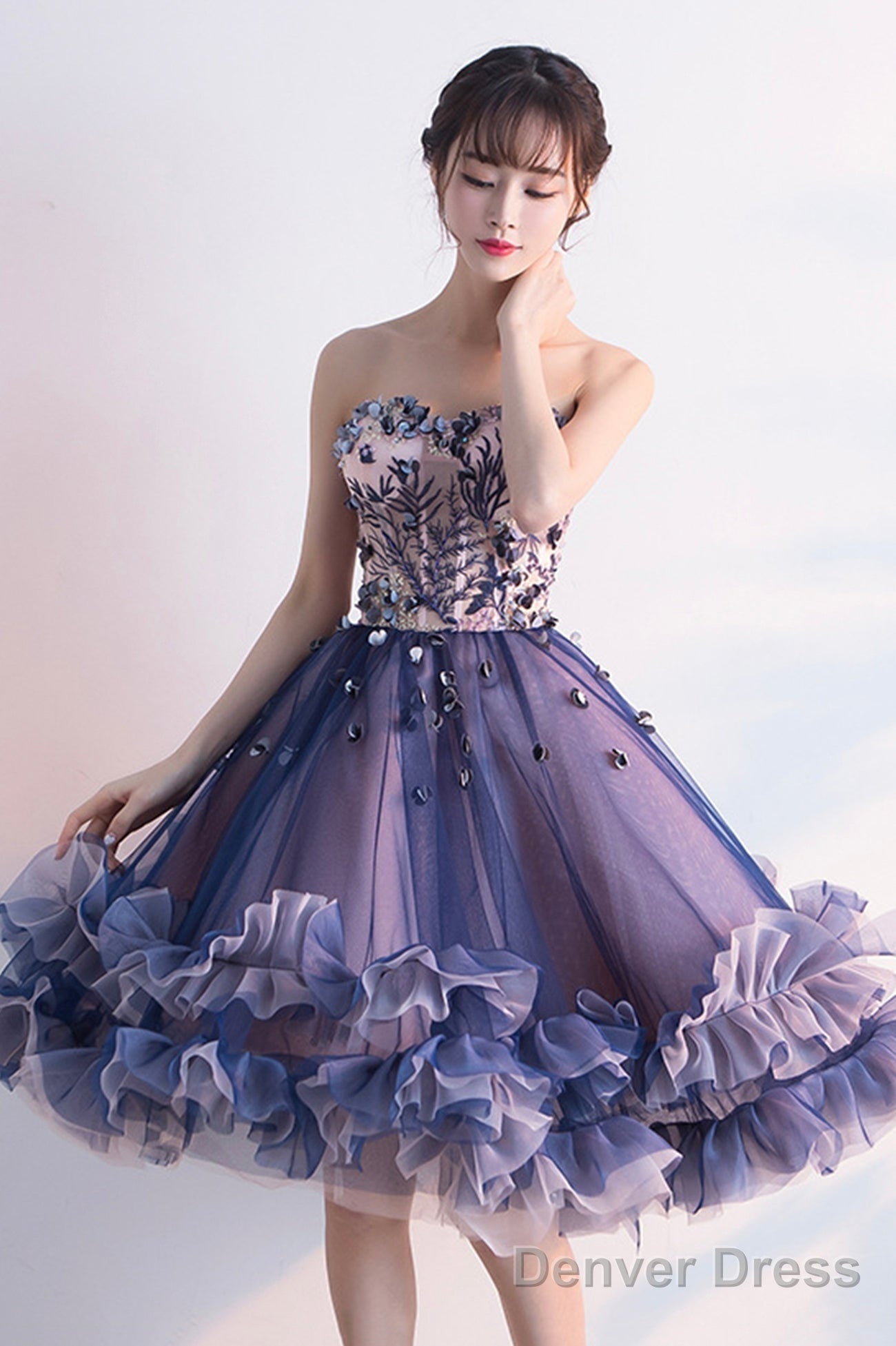 Cute Tulle Short Prom Dress, A-Line Strapless Homecoming Prom Dresses