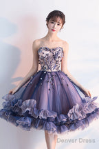 Cute Tulle Short Prom Dress, A-Line Strapless Homecoming Prom Dresses
