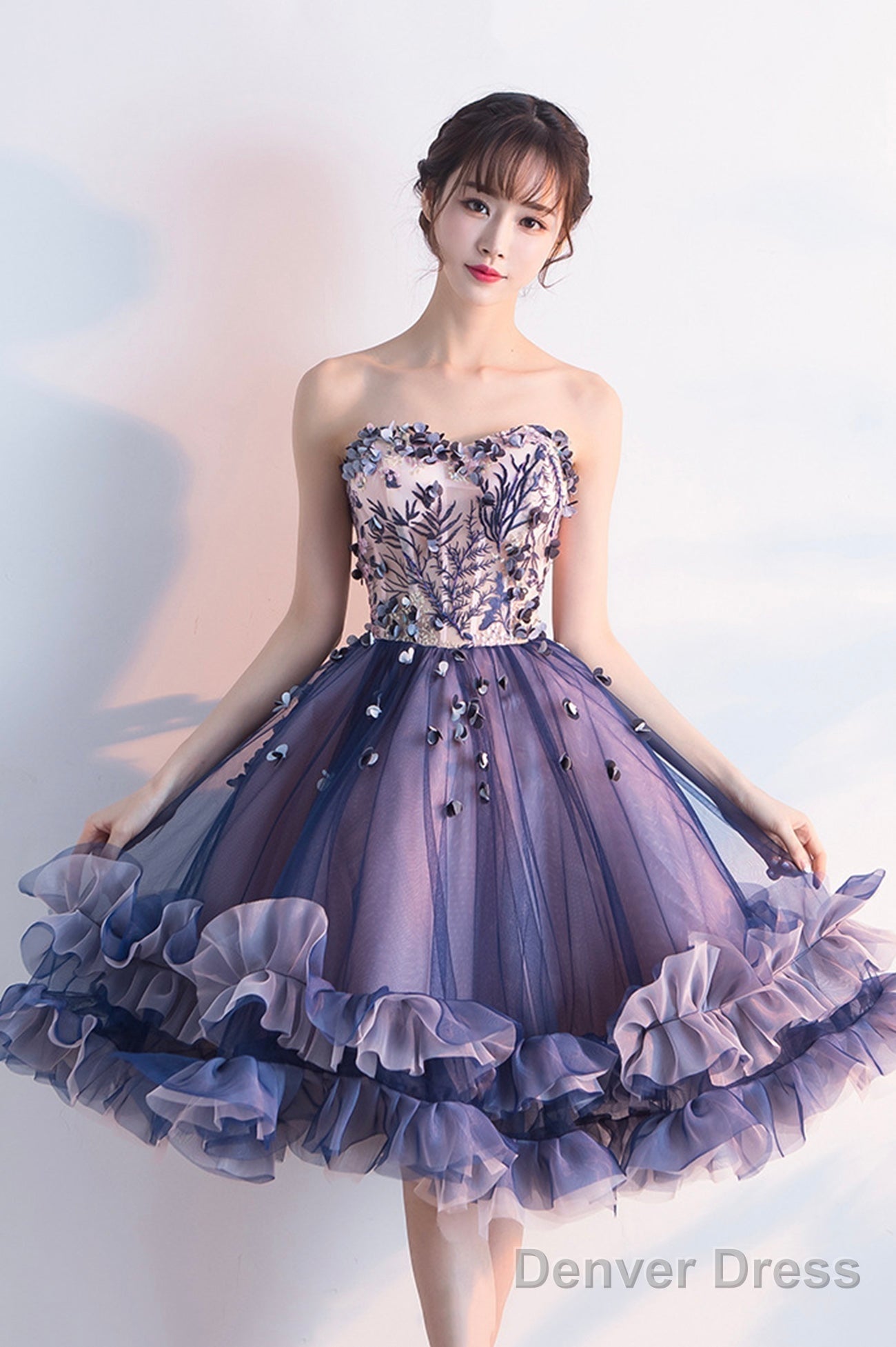 Cute Tulle Short Prom Dress, A-Line Strapless Homecoming Prom Dresses