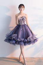 Cute Tulle Short Prom Dress, A-Line Strapless Homecoming Prom Dresses