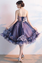 Cute Tulle Short Prom Dress, A-Line Strapless Homecoming Prom Dresses