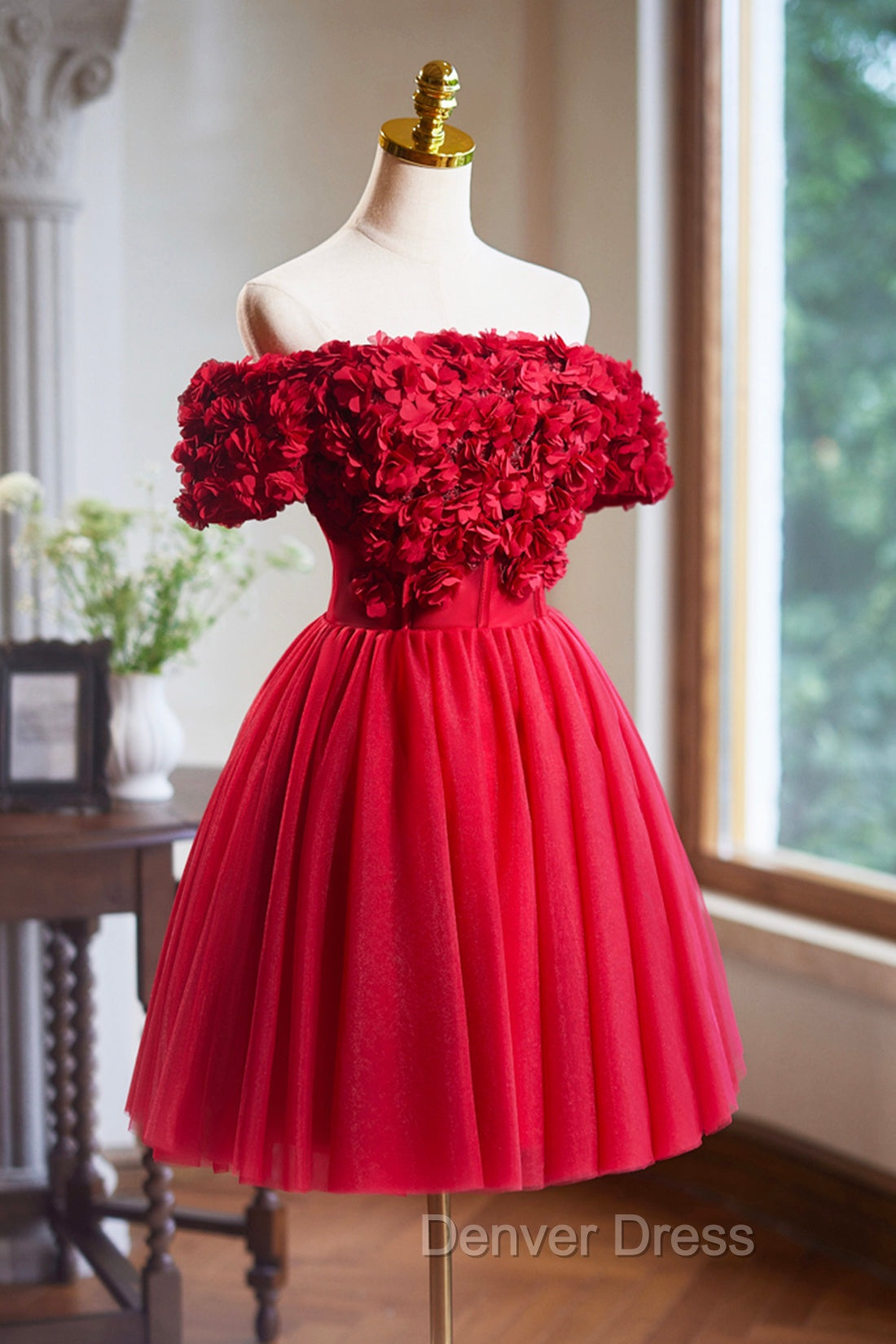 Cute Tulle Short Prom Dresses with Appliques, Red A-Line Homecoming Party Dresses