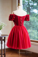 Cute Tulle Short Prom Dresses with Appliques, Red A-Line Homecoming Party Dresses