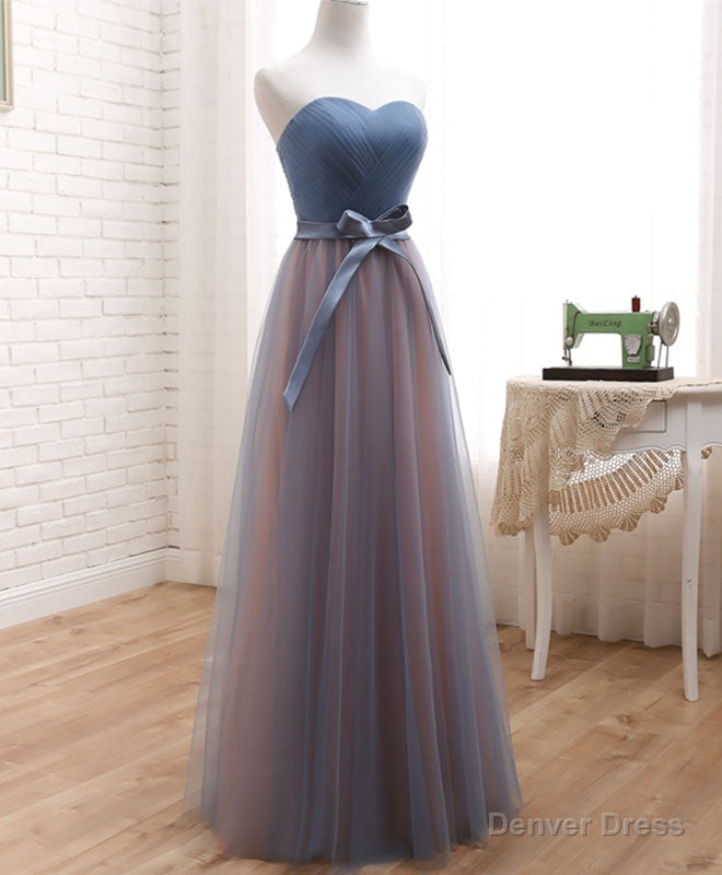 Cute Tulle Sweetheart Neck Prom Dress, Gray Blue Long Formal Dress