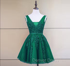Cute Tulle V-neckline Beaded Short Prom Dresses, Homecoming Dresses 2026