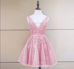 Cute Tulle V Neckline Beaded Short Prom Dress, Homecoming Dresses 2026