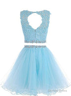 Cute Two Piece Tulle with Beadings Homecoming Dress, Lovely Prom Dresses