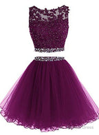 Cute Two Piece Tulle with Beadings Homecoming Dress, Lovely Prom Dresses
