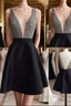 Cute V Neck And V Back Sequin Short Black Prom Dress, Cute Short Black Homecoming Dresses
