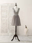 Cute V Neck Lace Chiffon Gray Short Prom Dress Gray Homecoming Dresses