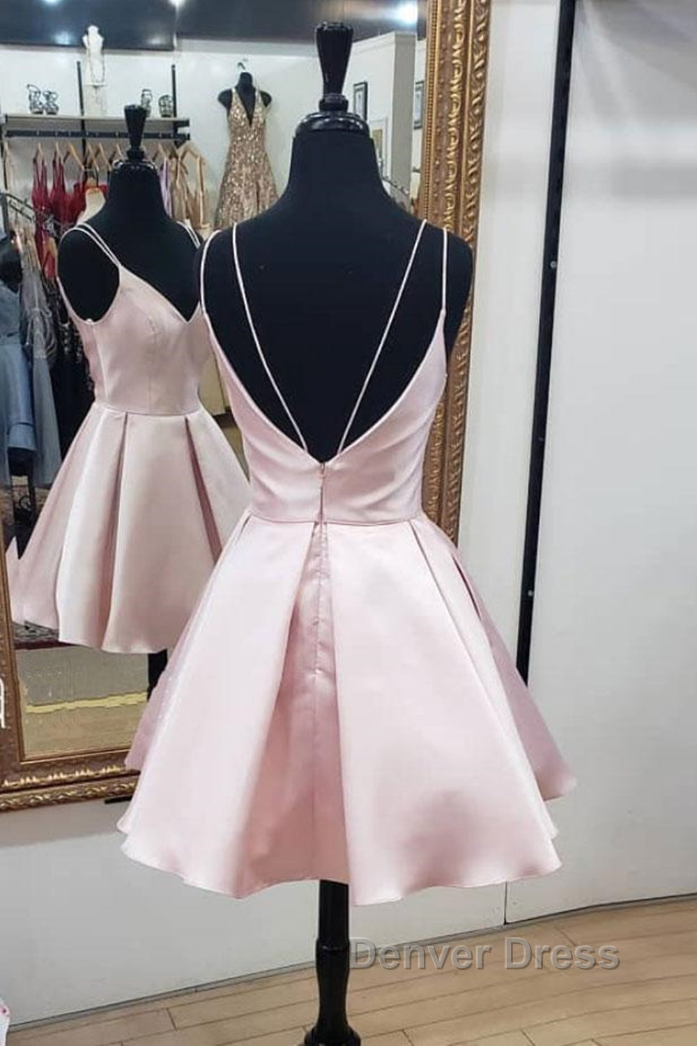 Cute V Neck Open Back Pink Short Prom Dress, Backless Pink Homecoming Dress, Short Pink Prom Dresses
