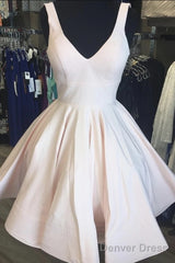 Cute V Neck Satin Short Homecoming Dress