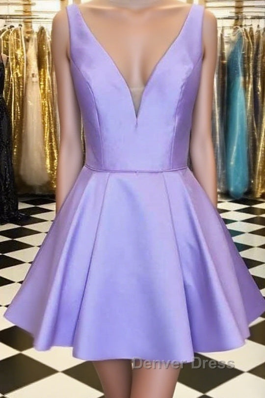 Cute V Neck Satin Short Prom Dress, V Neck Homecoming Dress, Prom Dresses Main image