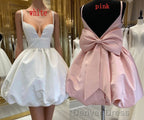 Cute V Neck Short Prom Cocktail Dresses with Bow