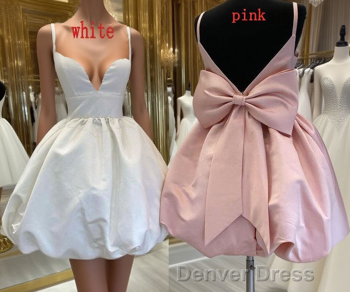 Cute V Neck Short Prom Cocktail Dresses with Bow