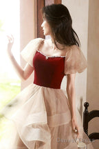 Cute Velvet Tulle Short Prom Dress, Beautiful Prom Dress Homecoming Dresses