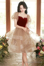 Cute Velvet Tulle Short Prom Dress, Beautiful Prom Dress Homecoming Dresses