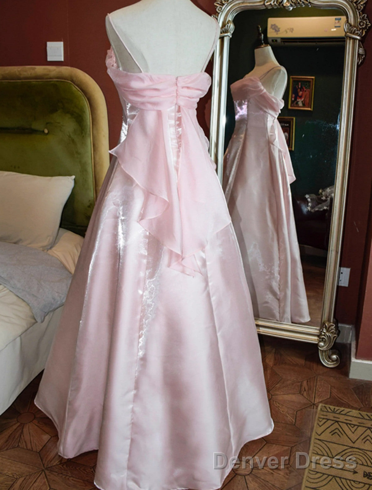 Cute Vintage Style Satin Straps Long Prom Dress, A Line Satin Prom Dresses Secondary image
