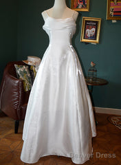 Cute Vintage Style Satin Straps Long Party Dress, A-Line Satin Prom Dress