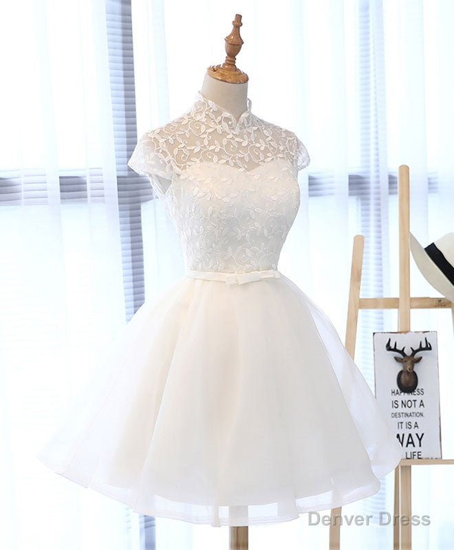 Cute White Lace Short Prom Dress, White Homecoming Dresses Secondary image