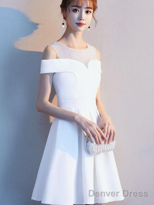 Cute White Off The Shoulder Knee Length Prom Dress, Wedding Prom Dresses