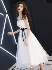 Cute White Short Homecoming Dress Party Dress, Tulle With Lace Graduation Dresses