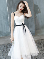 Cute White Short Homecoming Dress Party Dress, Tulle With Lace Graduation Dresses