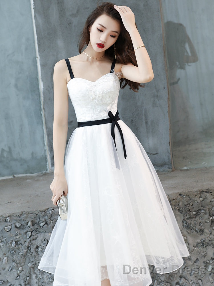 Cute White Short Homecoming Dress Party Dress, Tulle With Lace Graduation Dresses