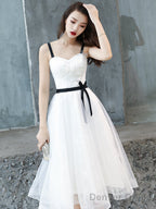 Cute White Short Homecoming Dress Prom Dress, Tulle With Lace Graduation Dresses