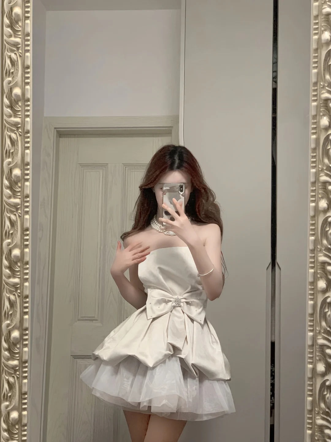 Cute White Strapless Bow Satin Tulle Mini 17Th Birthday Homecoming Dresses Secondary image