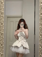 Cute White Strapless Bow Satin Tulle Mini 17Th Birthday Homecoming Dresses